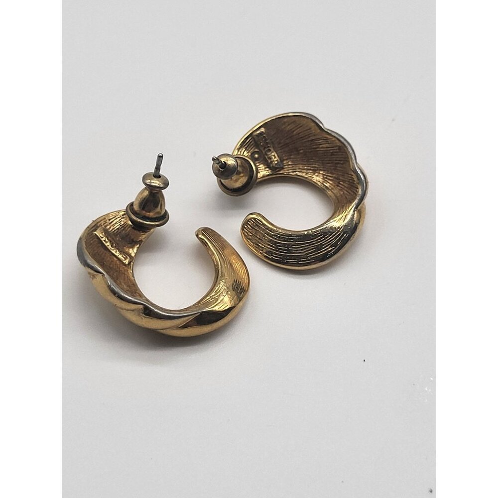 Monet Vintage Gold Tone Pierced Earrings Swirl C Half Hoop Classic - Picture 2 of 7